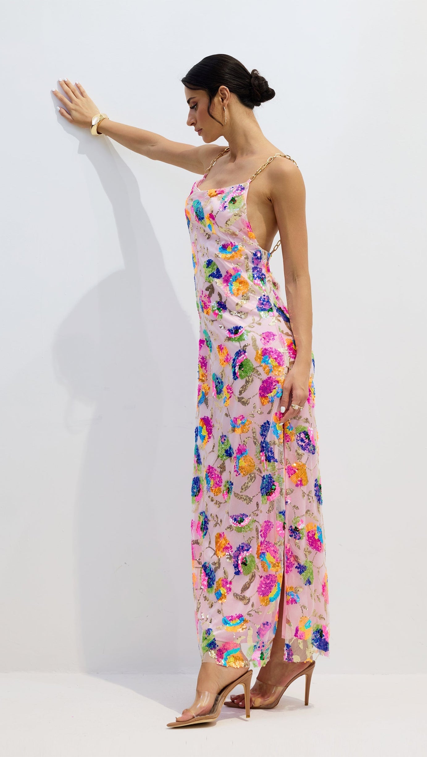 Fanny Embroidered Sequins Backless Maxi Dress
