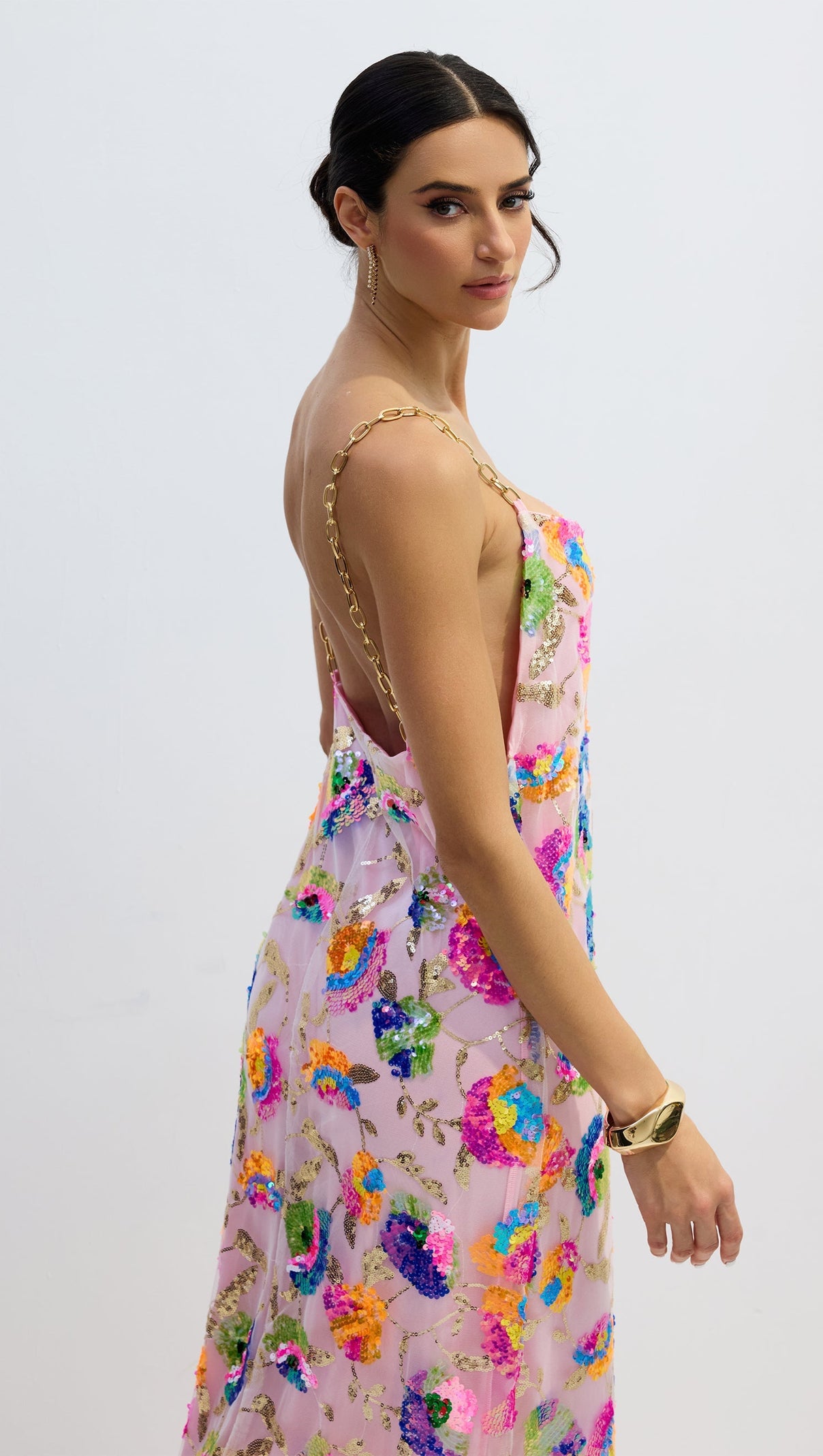 Fanny Embroidered Sequins Backless Maxi Dress