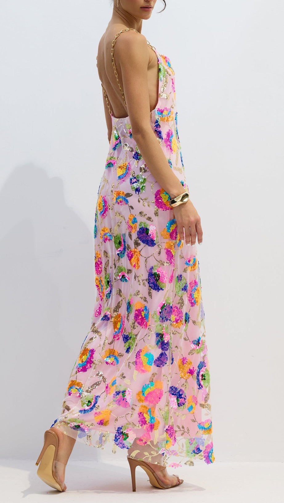 Fanny Embroidered Sequins Backless Maxi Dress