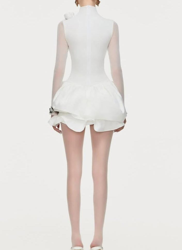 AIIZIE 3D FLOWER HEM MESH MINI DRESS IN WHITE - product image