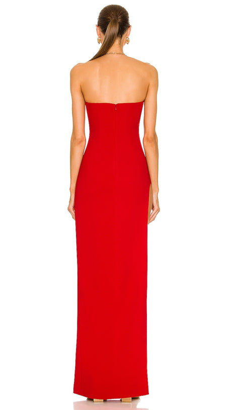 ABITO SENZA SPALLINE CON SPACCO A TUBO IN ROSSO