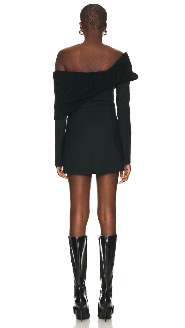 AIIZIE MATTIE ONE SHOULDER KNIT COLLAR MINI DRESS - product image