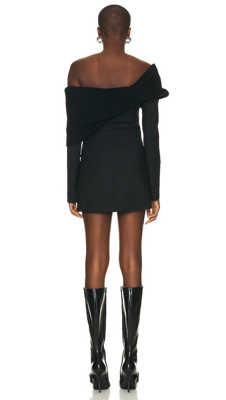 Mattie Minikleid mit One-Shoulder-Träger und Strickkragen