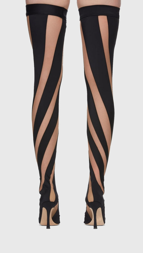 AIIZIE MAEVE STRIPE MESH SOCK THIGH-HIGH BOOTS - BLACK - product image