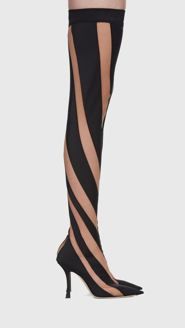 AIIZIE MAEVE STRIPE MESH SOCK THIGH-HIGH BOOTS - BLACK - product image