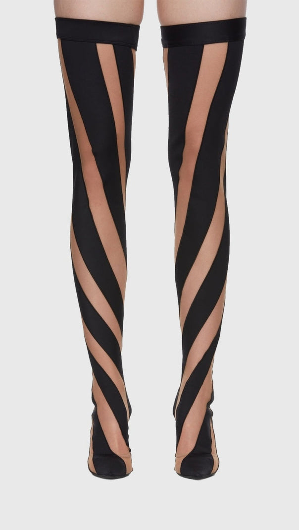 AIIZIE MAEVE STRIPE MESH SOCK THIGH-HIGH BOOTS - BLACK - product image