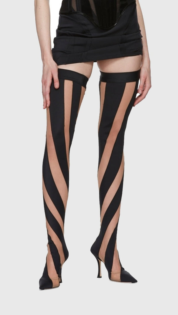 AIIZIE MAEVE STRIPE MESH SOCK THIGH-HIGH BOOTS - BLACK - product image