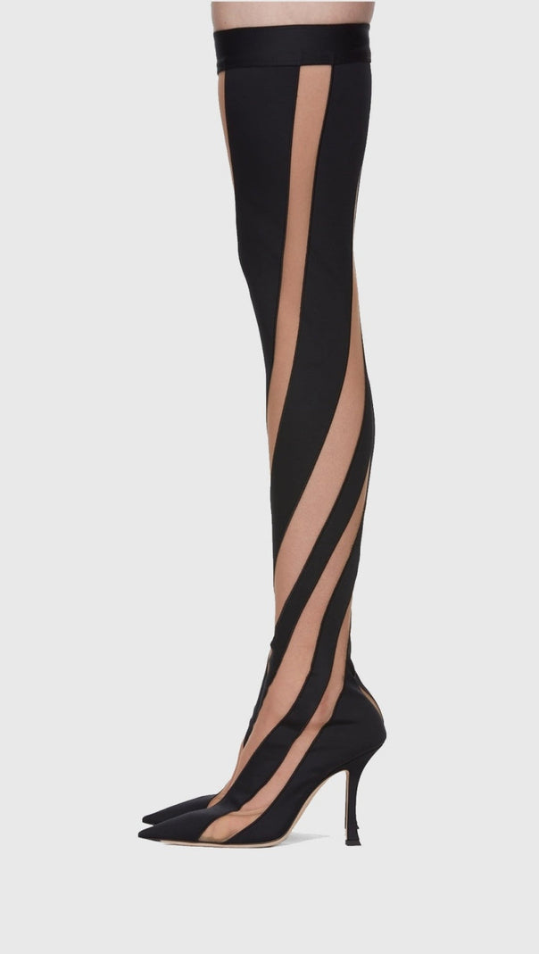 AIIZIE MAEVE STRIPE MESH SOCK THIGH-HIGH BOOTS - BLACK - product image