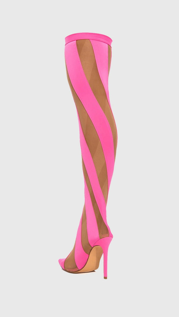 AIIZIE MAEVE STRIPE MESH SOCK THIGH-HIGH BOOTS - PINK - product image