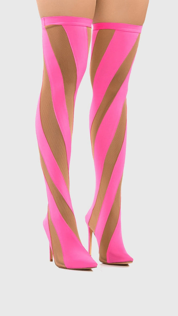 AIIZIE MAEVE STRIPE MESH SOCK THIGH-HIGH BOOTS - PINK - product image
