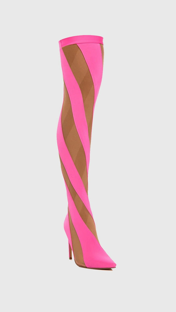 AIIZIE MAEVE STRIPE MESH SOCK THIGH-HIGH BOOTS - PINK - product image
