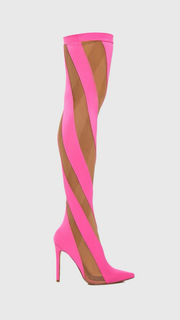 AIIZIE MAEVE STRIPE MESH SOCK THIGH-HIGH BOOTS - PINK - product image