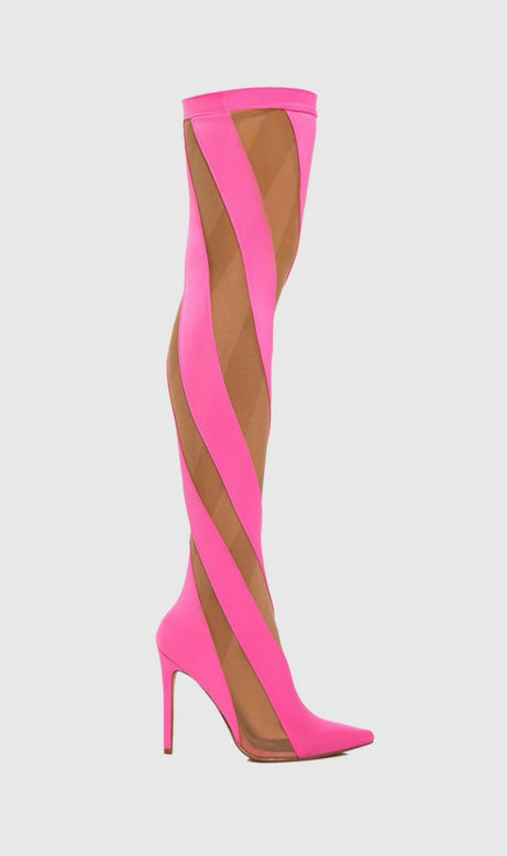 Maeve Stripe Mesh Sock  Thigh-high Boots - Pink
