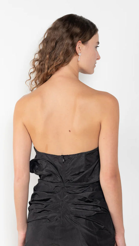 STRAPLESS RUFFLED TAFFETA MINI DRESS IN BLACK