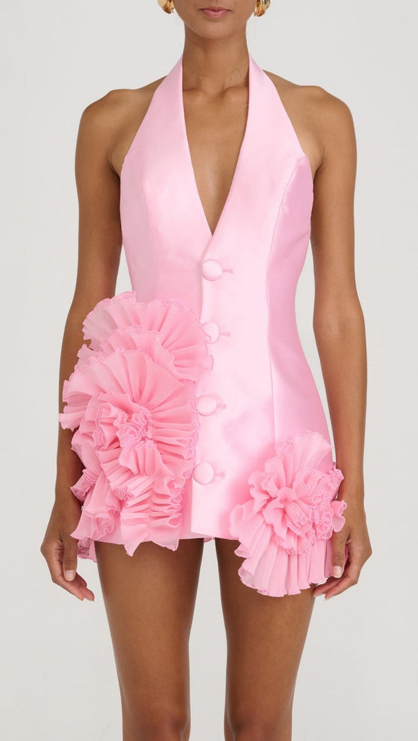 AIIZIE MAGEZI SATIN FLORAL HALTER MINI DRESS - product image