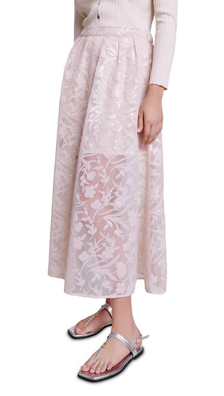 GONNA LUNGA RICAMATA A FIORI IN RETE JUPON 