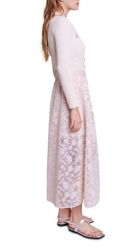 GONNA LUNGA RICAMATA A FIORI IN RETE JUPON 