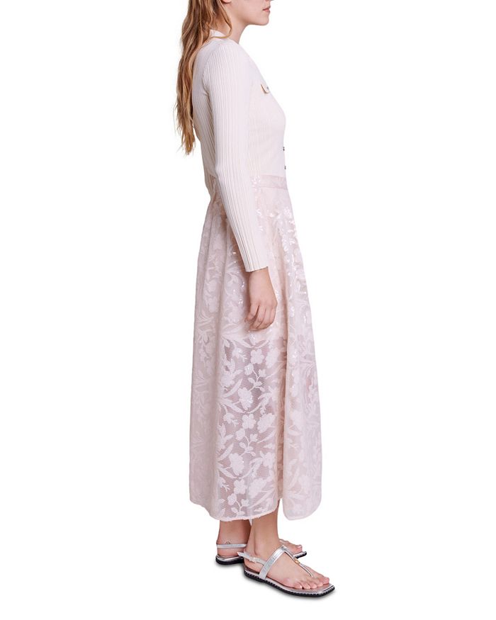 AIIZIE JUPON MESH FLORAL EMBROIDERED MAXI SKIRT - product image