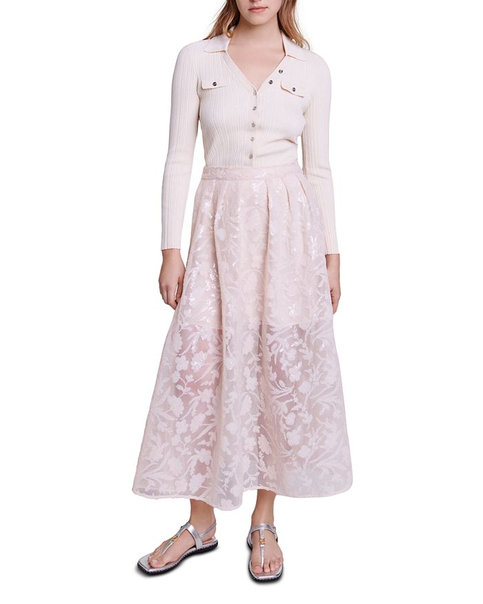 AIIZIE JUPON MESH FLORAL EMBROIDERED MAXI SKIRT - product image