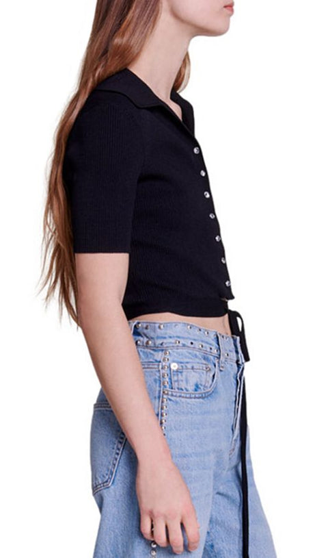 MOSEAL TOP CORTO CON STRASS E BOTTONI A PRESSIONE 