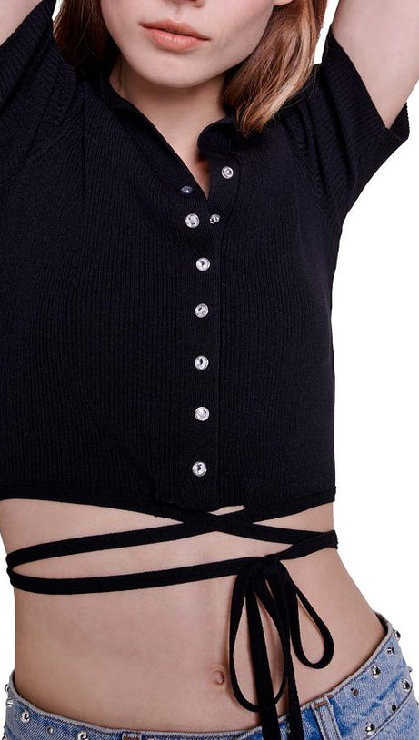 MOSEAL TOP CORTO CON STRASS E BOTTONI A PRESSIONE 