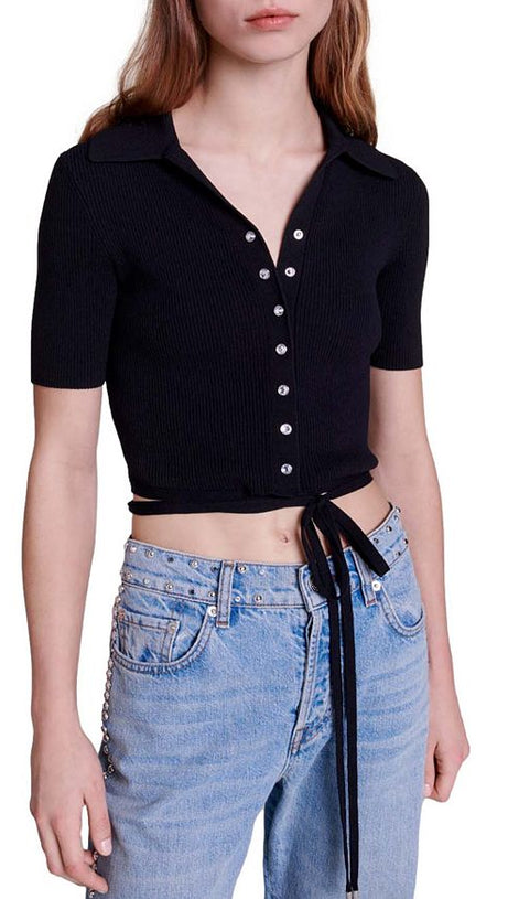 MOSEAL TOP CORTO CON STRASS E BOTTONI A PRESSIONE 