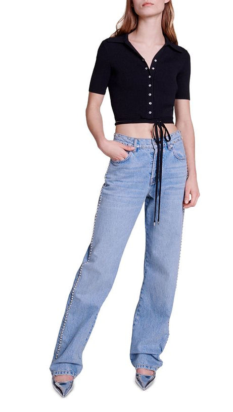 MOSEAL TOP CORTO CON STRASS E BOTTONI A PRESSIONE 