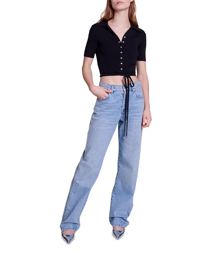 AIIZIE MOSEAL RHINESTONE SNAP CROP TOP - product image