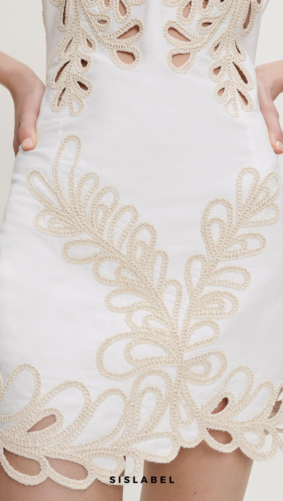 Embroidered Phoenix Tail Hollow Flower Sleeveless Short Dress - white