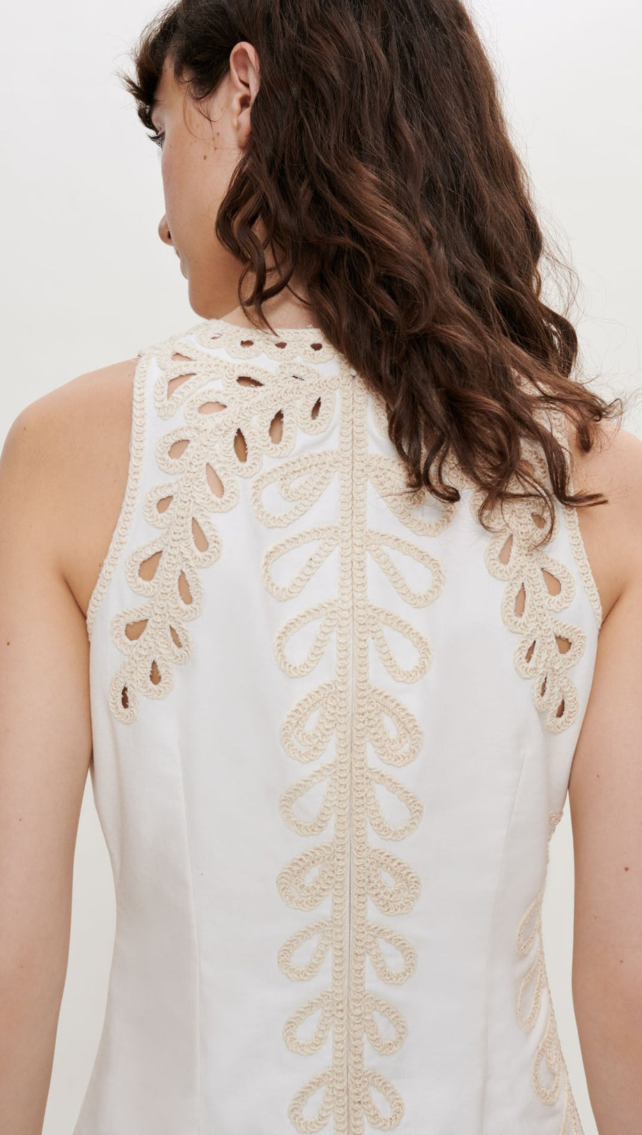 Embroidered Phoenix Tail Hollow Flower Sleeveless Short Dress - white