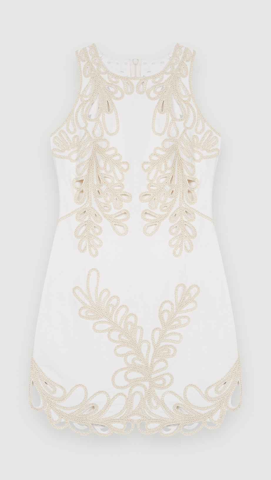 Embroidered Phoenix Tail Hollow Flower Sleeveless Short Dress - white