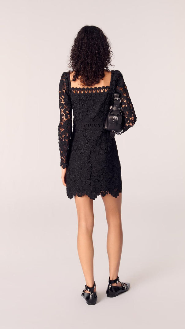 AIIZIE FLORAL-MOTIF HOLLOW LACE MINI DRESS IN BLACK - product image