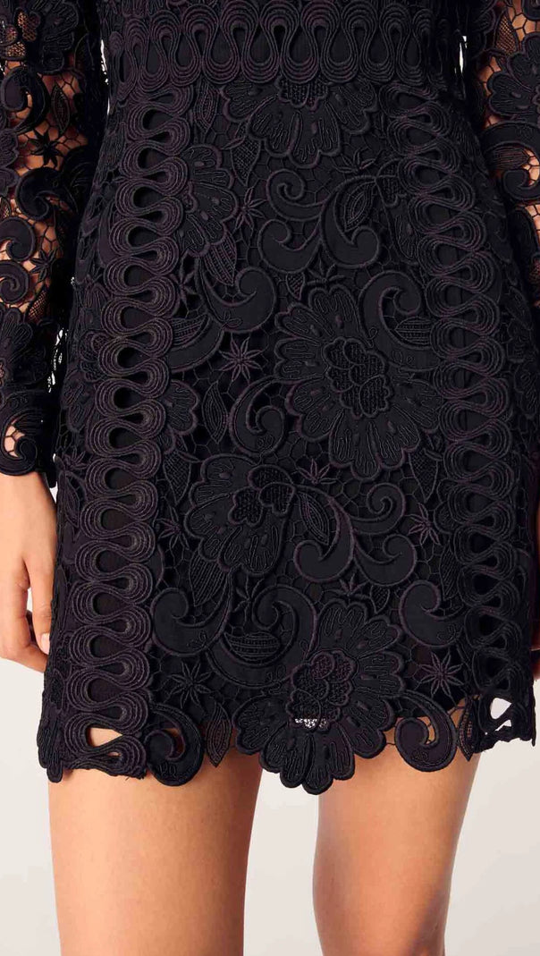 AIIZIE FLORAL-MOTIF HOLLOW LACE MINI DRESS IN BLACK - product image