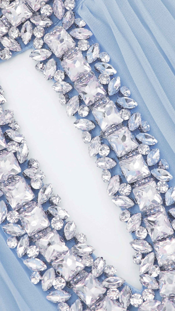 AIIZIE MANJA DIAMANTE CHIFFON FEATHER MAXI DRESS - BLUE - product image