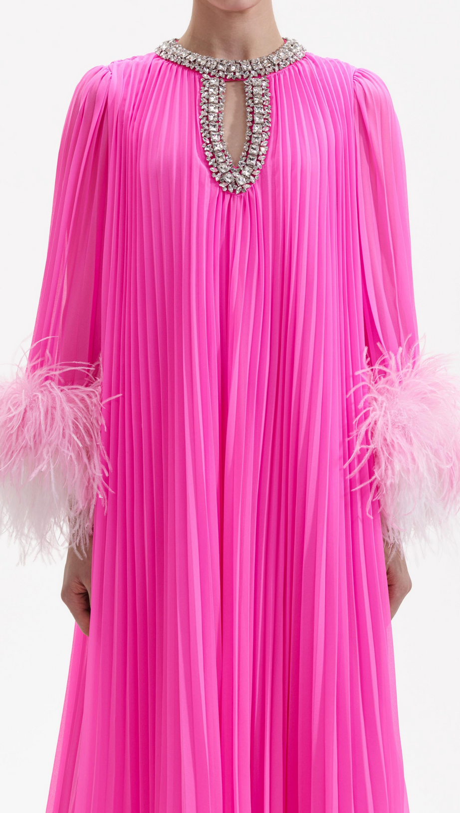 MANJA DIAMANTE CHIFFON FEATHER MAXI DRESS - PINK