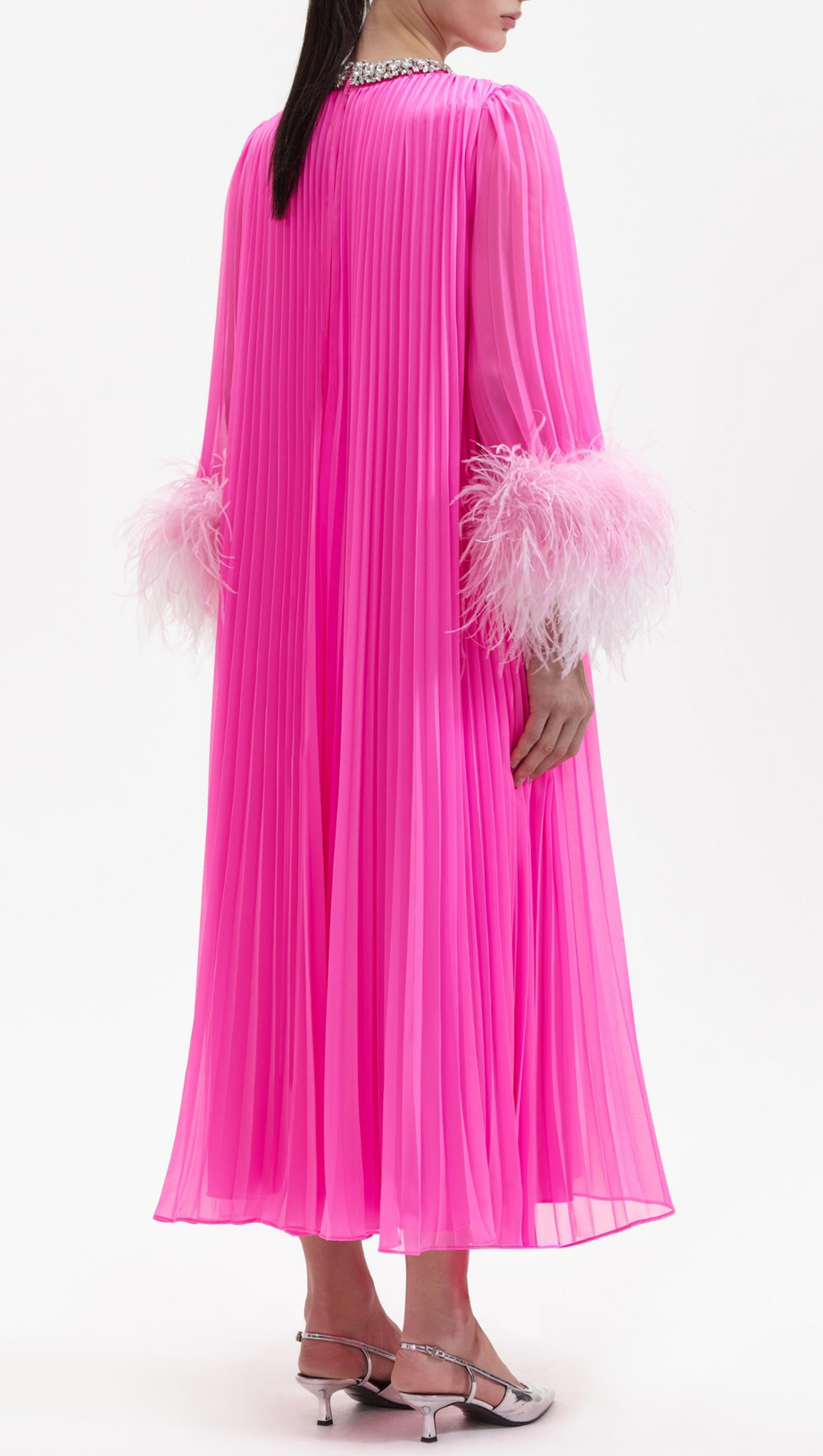 MANJA DIAMANTE CHIFFON FEATHER MAXI DRESS - PINK