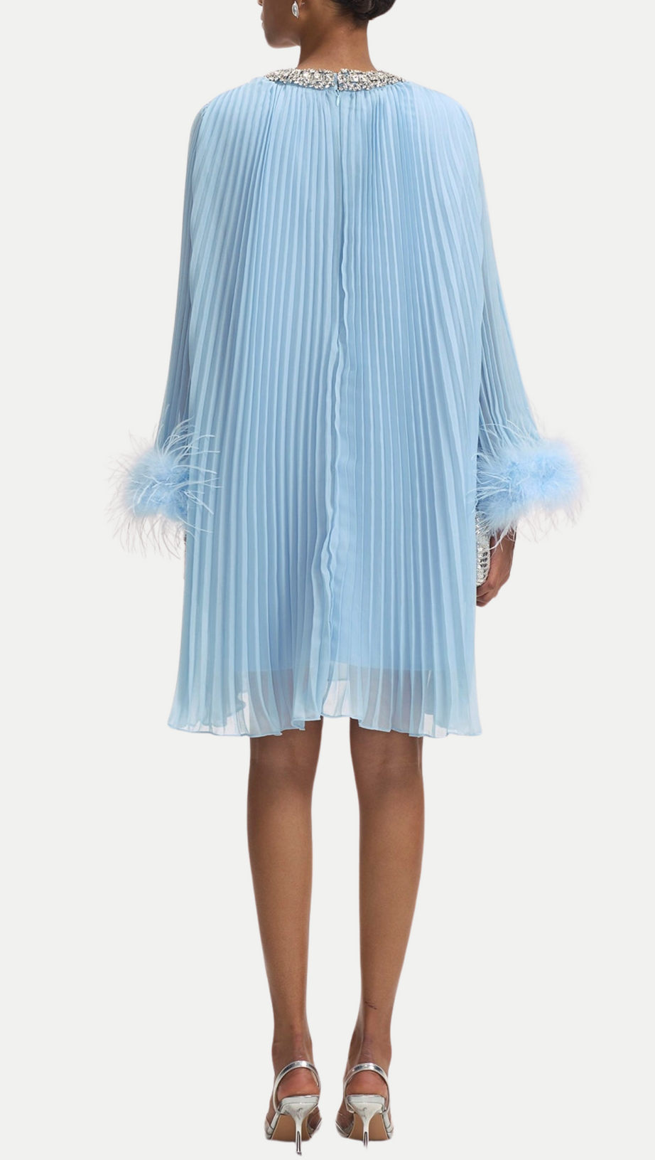 MANJA DIAMANTE CHIFFON FEATHER MINI DRESS - BLUE
