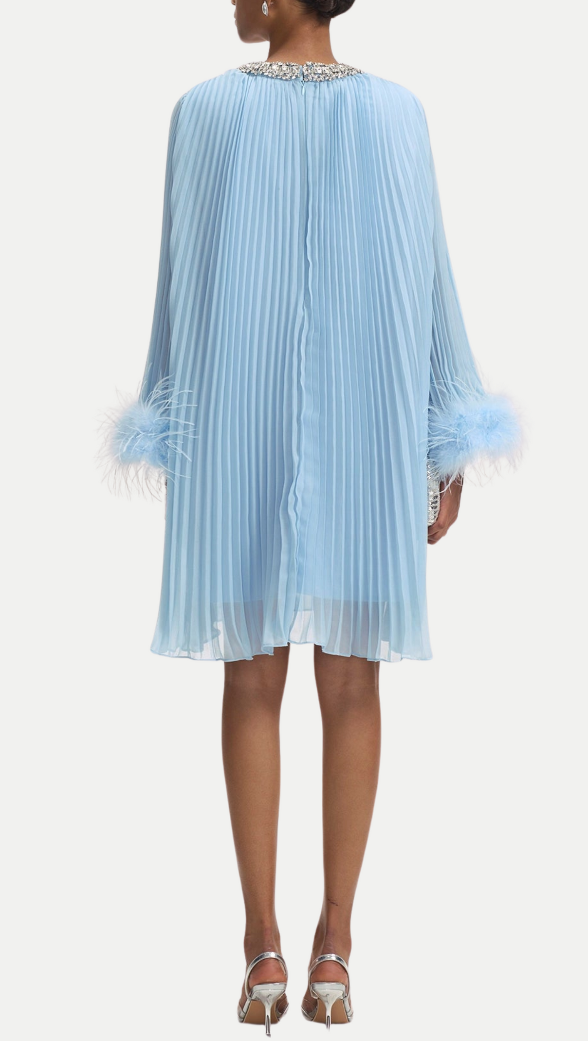 AIIZIE MANJA DIAMANTE CHIFFON FEATHER MINI DRESS - BLUE - product image