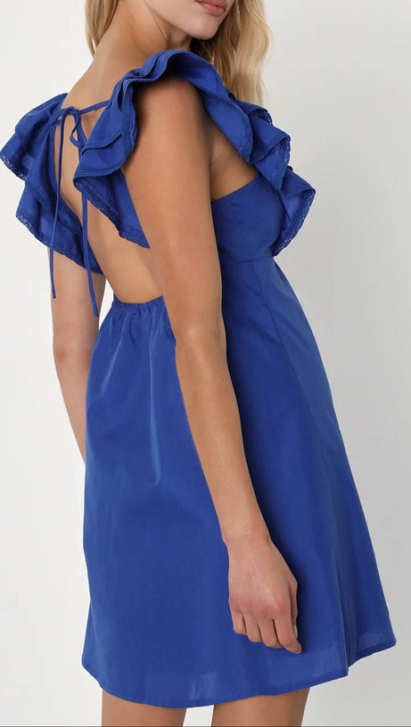 MARVELOUS TIME COBALT BLUE RUFFLED MINI DRESS