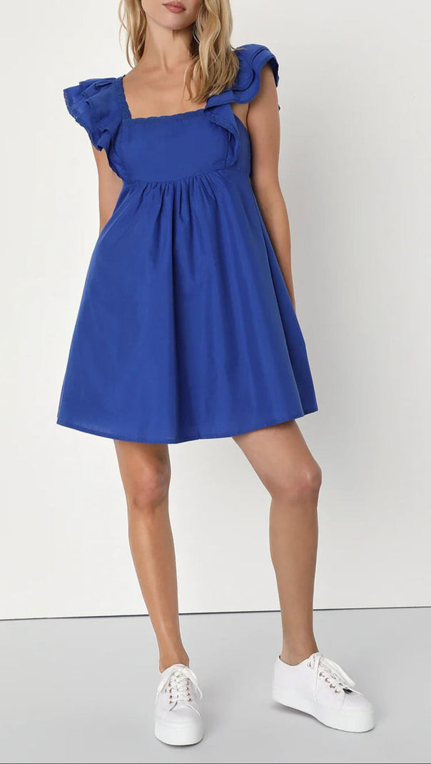 AIIZIE MARVELOUS TIME COBALT BLUE RUFFLED MINI DRESS - product image