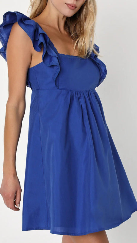 MARVELOUS TIME COBALT BLUE RUFFLED MINI DRESS