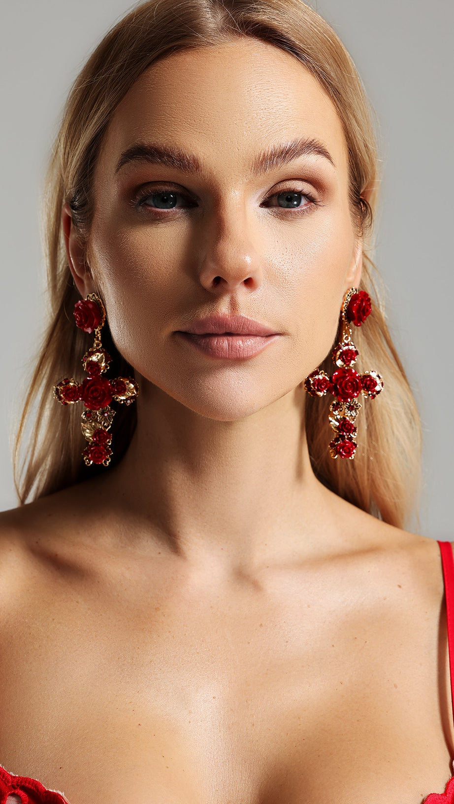 MARY FLOWER CROSS EARRINGS