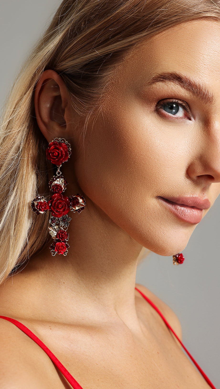 MARY FLOWER CROSS EARRINGS