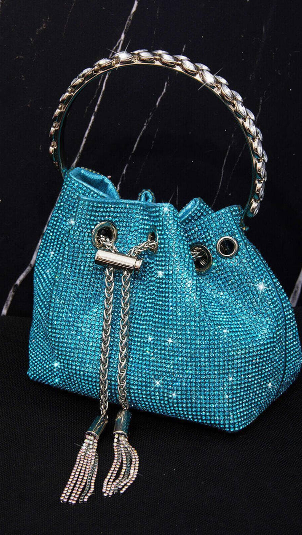 AIIZIE CRYSTAL EMBELLISHED BUCKET BAG IN BLUE - product image
