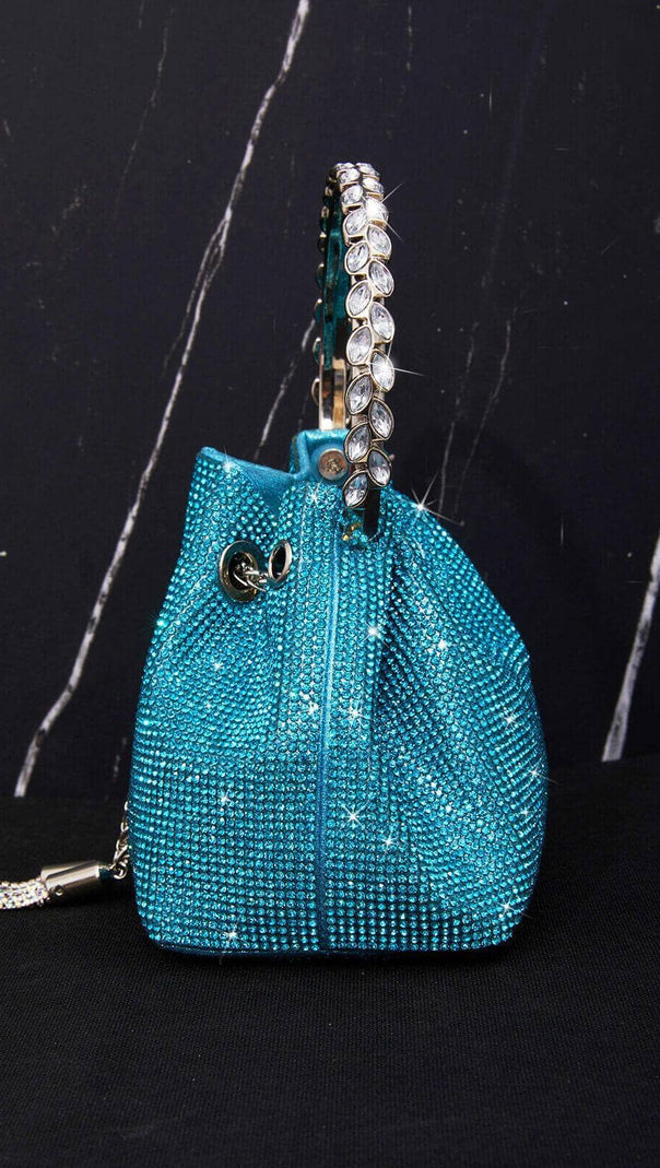 AIIZIE CRYSTAL EMBELLISHED BUCKET BAG IN BLUE - product image