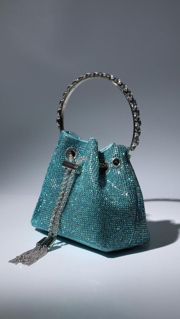 AIIZIE CRYSTAL EMBELLISHED BUCKET BAG IN BLUE - product image