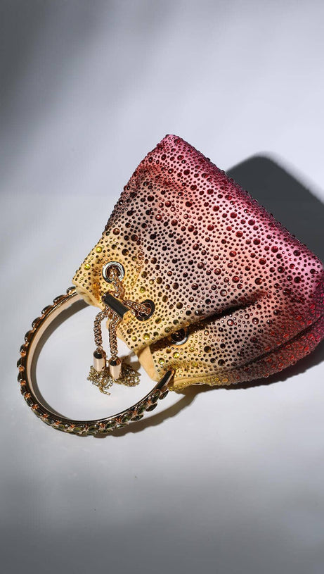 CRYSTAL EMBELLISHED BUCKET BAG IN OMBRE
