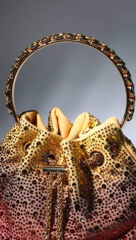 CRYSTAL EMBELLISHED BUCKET BAG IN OMBRE