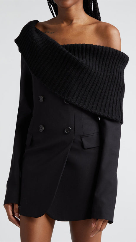 Mattie Minikleid mit One-Shoulder-Träger und Strickkragen