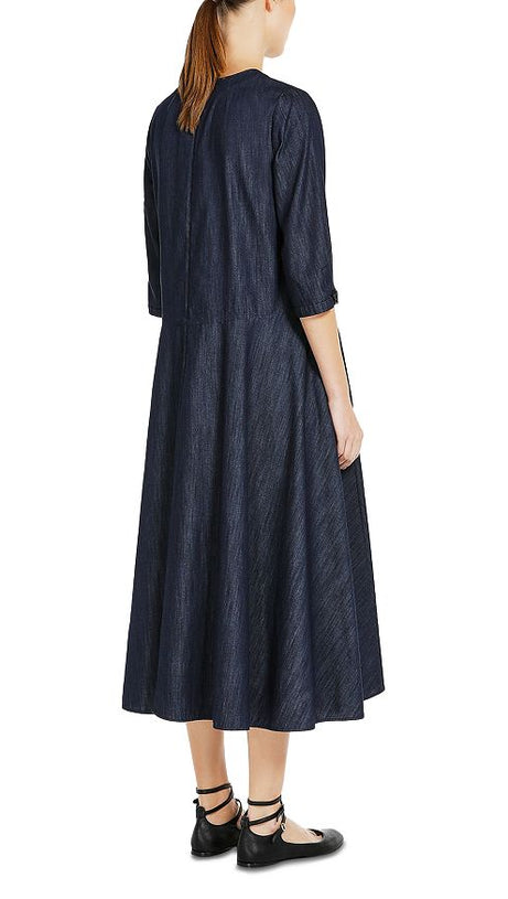 EMBELLISHED COTTON DENIM MIDI DRESS